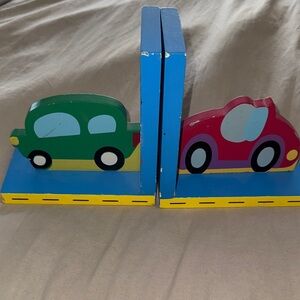 Colorful Wooden Car Bookends for Kids